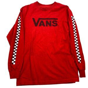 Vans Mens Long-Sleeve Shirt 2XL With Checkerboard Sleeves & Logo Print